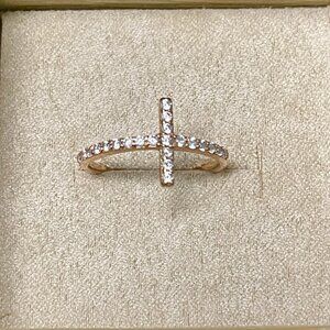 Women's 14k Rose Gold CZ Diamond Paved Cross Ring Size 8